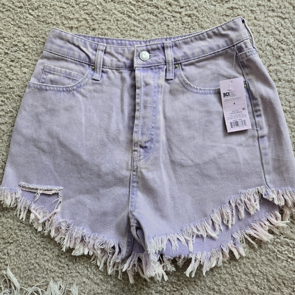 Light Purple Jean Shorts Distressed High-Waisted